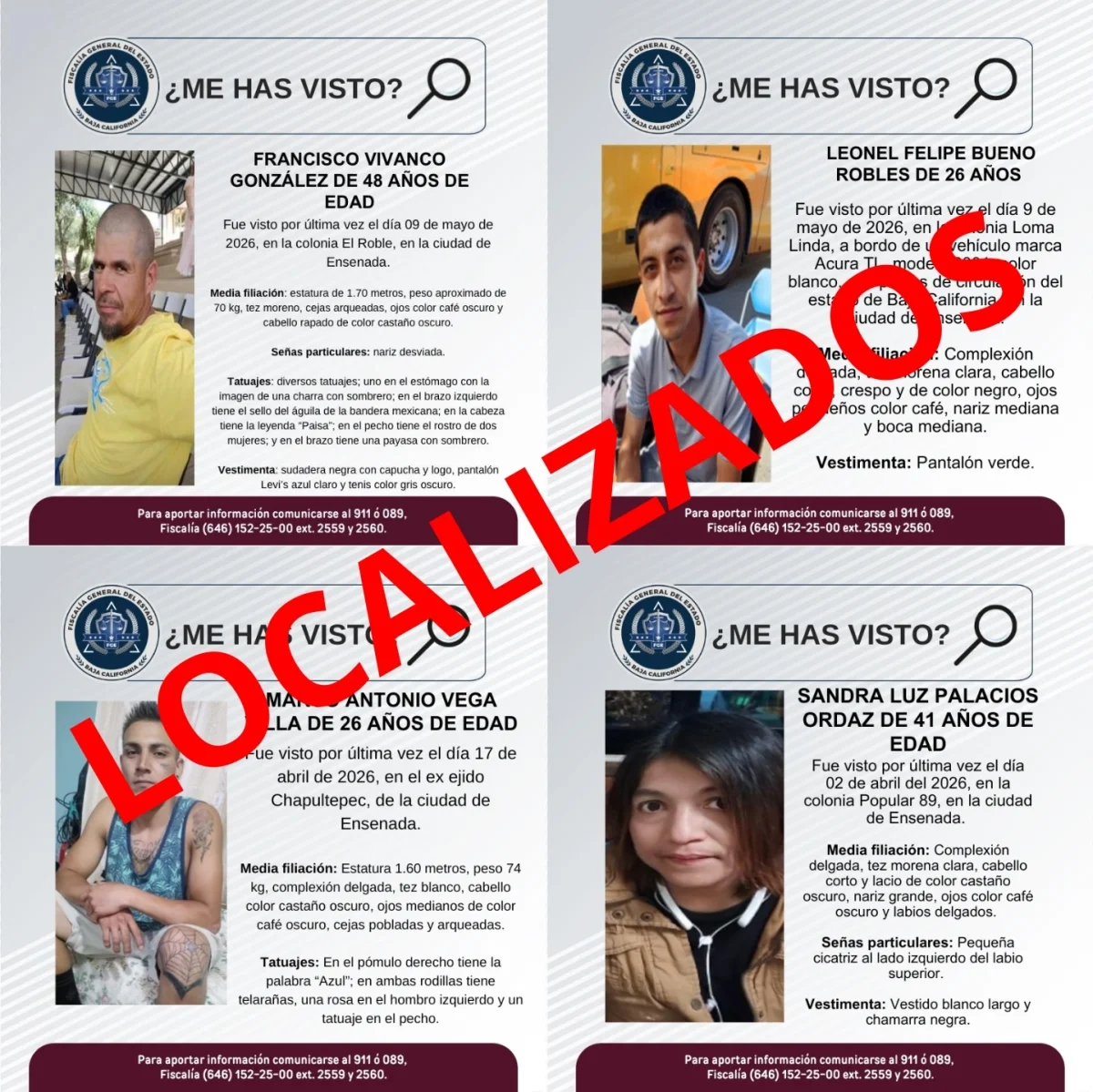 Cuatro vecinos de Ensenada aparecen tras denuncias de desaparición y preocupación en la comunidad