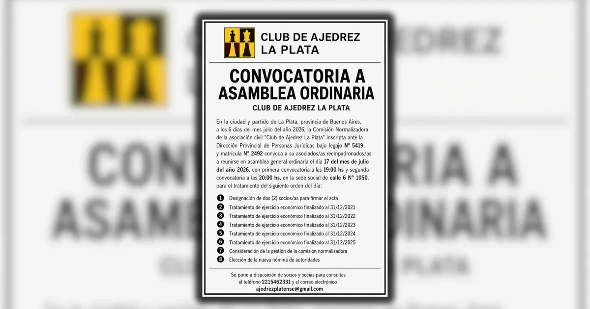 El Club de Ajedrez La Plata busca revitalizar su dirección con nuevas autoridades en asamblea ordinaria