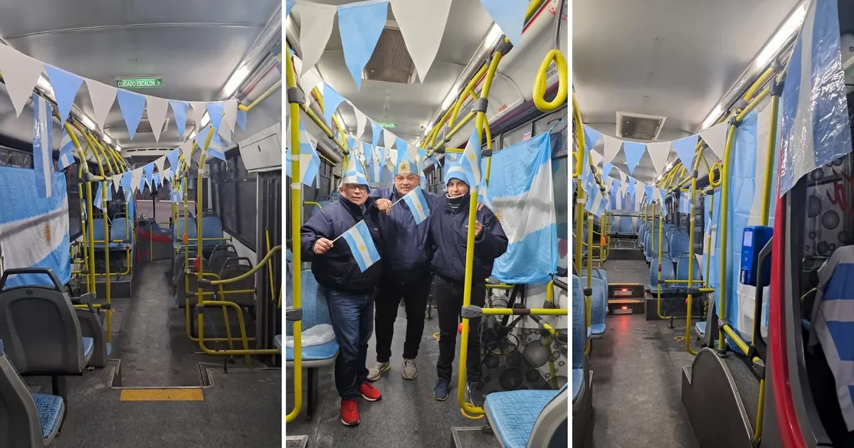 El micro decorado del colectivero platense se convierte en símbolo de aliento a la Selección argentina.