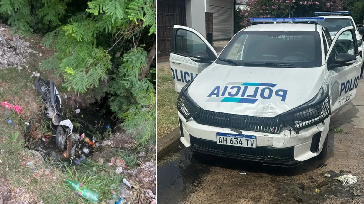 Patrullero termina en zanja tras intensa persecución en City Bell, vecinos alarmados