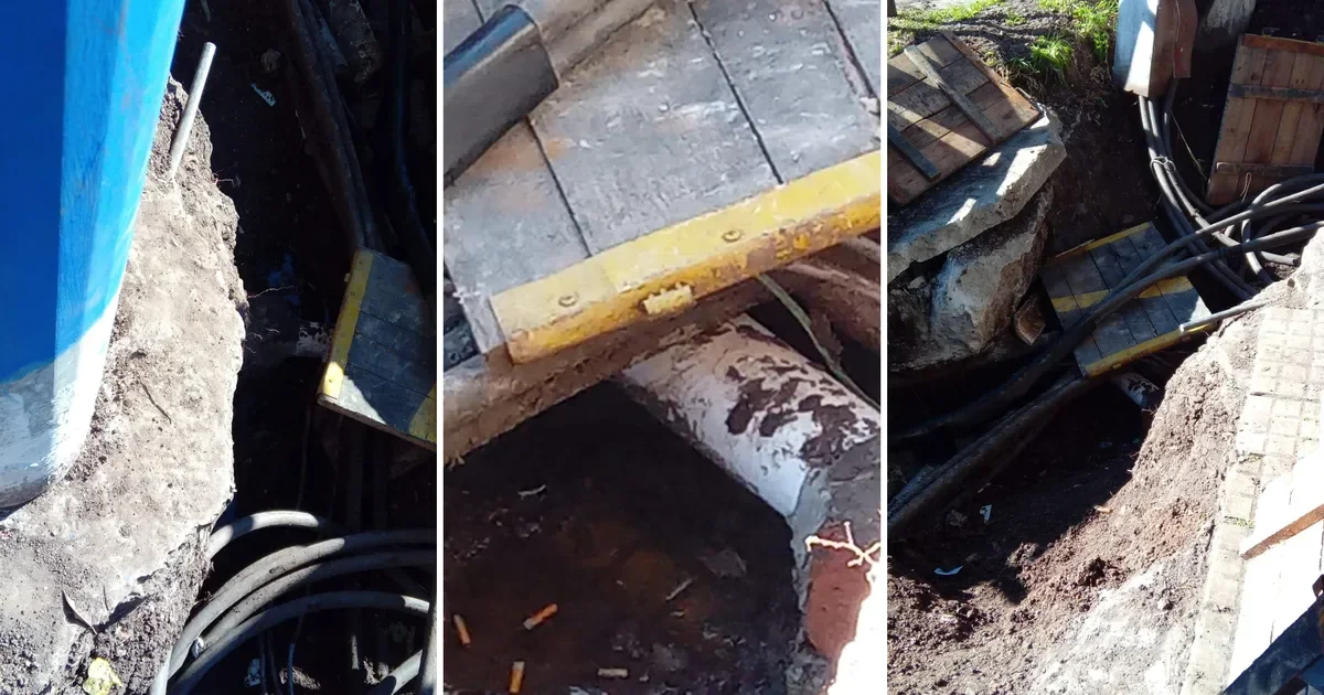 Peligro en La Plata: empresa deja cables expuestos sobre red de gas tras romper caño cloacal